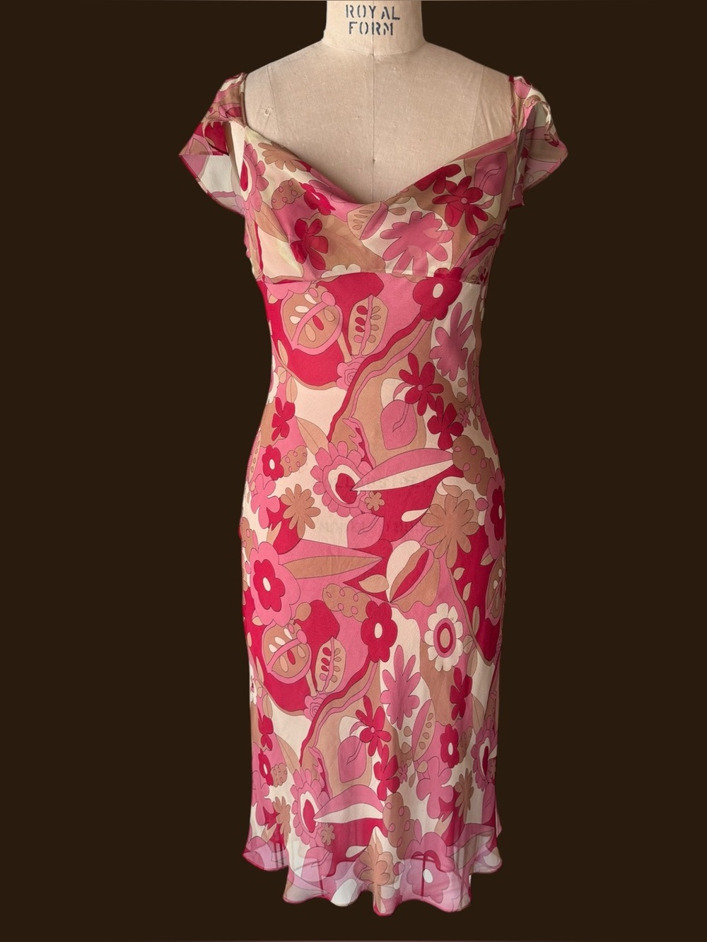 Vintage Y2K BCBG Pink Silk Floral Dress